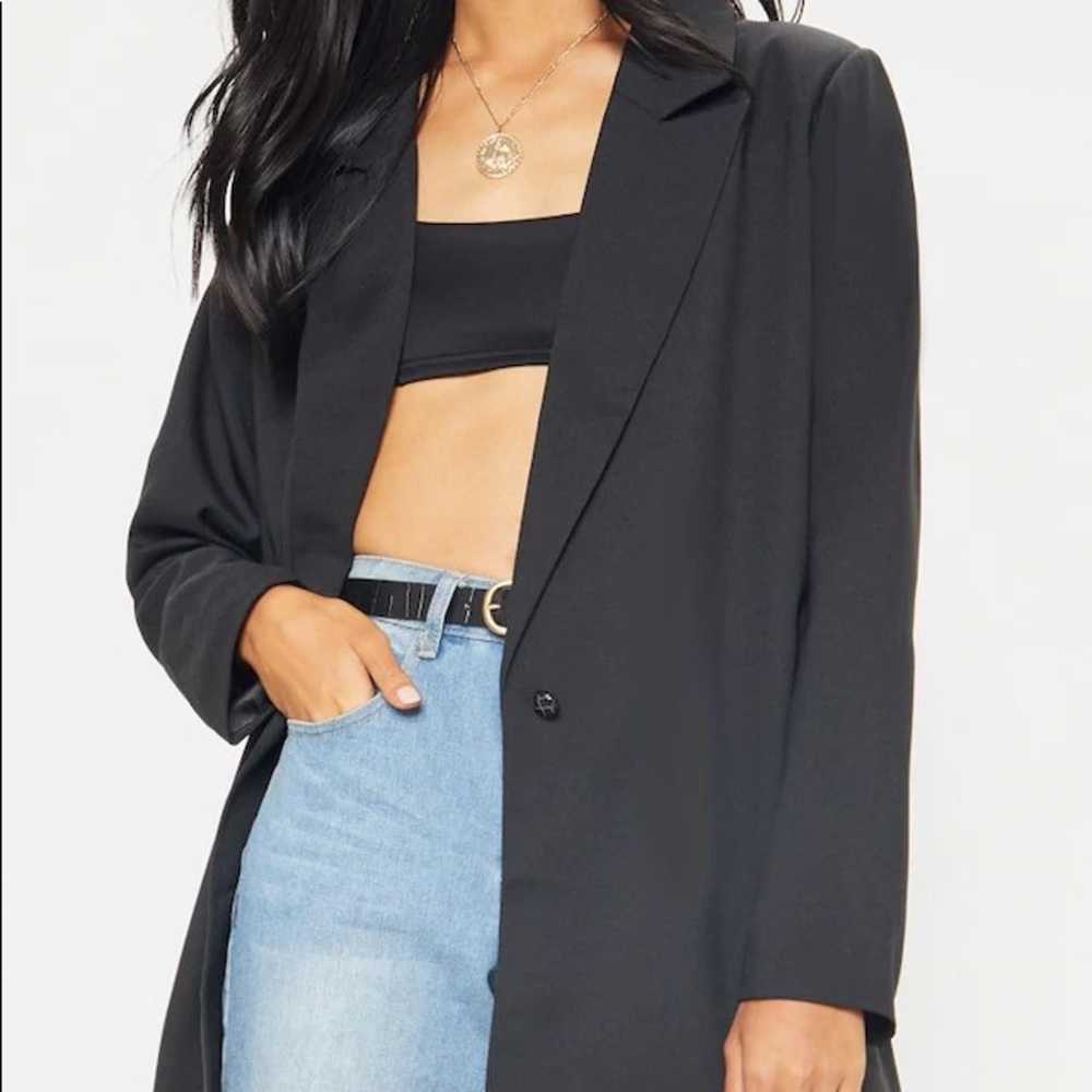Black Oversized Light Weight Button Detail Blazer